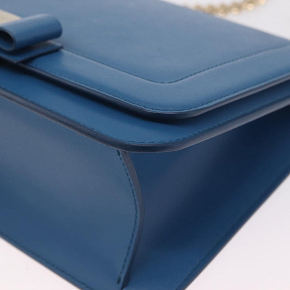 Salvatore Ferragamo Vala Chain Shoulder Bag Leather Blue Gold Auth 207221V