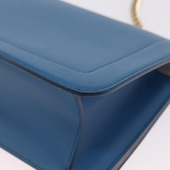 Salvatore Ferragamo Vala Chain Shoulder Bag Leather Blue Gold Auth 207221V