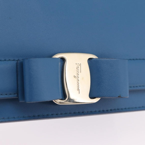 Salvatore Ferragamo Vala Chain Shoulder Bag Leather Blue Gold Auth 207221V