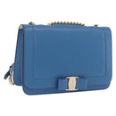 Salvatore Ferragamo Vala Chain Shoulder Bag Leather Blue Gold Auth 207221V-1