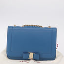 Salvatore Ferragamo Vala Chain Shoulder Bag Leather Blue Gold Auth 207221V-12
