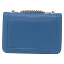 Salvatore Ferragamo Vala Chain Shoulder Bag Leather Blue Gold Auth 207221V-2