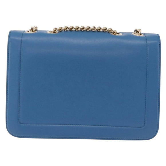Salvatore Ferragamo Vala Chain Shoulder Bag Leather Blue Gold Auth 207221V