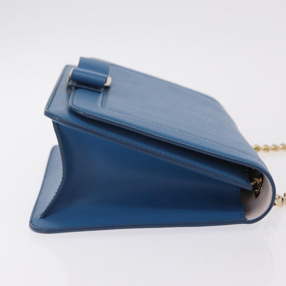 Salvatore Ferragamo Vala Chain Shoulder Bag Leather Blue Gold Auth 207221V