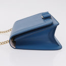 Salvatore Ferragamo Vala Chain Shoulder Bag Leather Blue Gold Auth 207221V-4
