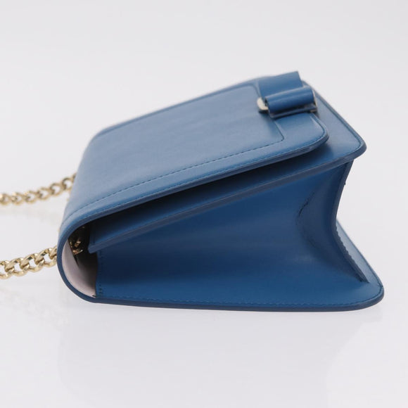 Salvatore Ferragamo Vala Chain Shoulder Bag Leather Blue Gold Auth 207221V