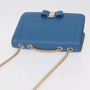 Salvatore Ferragamo Vala Chain Shoulder Bag Leather Blue Gold Auth 207221V-6