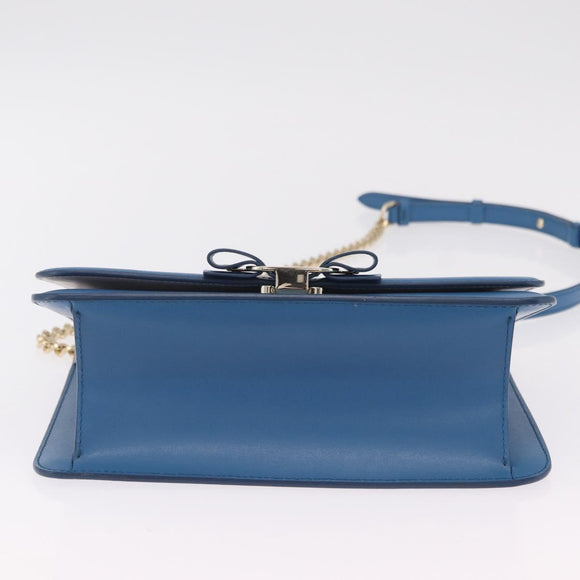 Salvatore Ferragamo Vala Chain Shoulder Bag Leather Blue Gold Auth 207221V