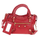 Balenciaga Giant Mini City Hand Bag Leather 2way Red Gold 309544 Auth 207227SAM-1