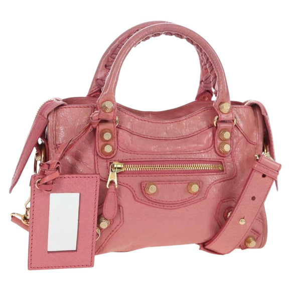 Balenciaga Giant Mini City Hand Bag Leather 2way Pink Gold 309544 Auth 207228M