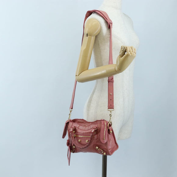 Balenciaga Giant Mini City Hand Bag Leather 2way Pink Gold 309544 Auth 207228M