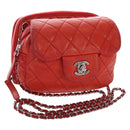 CHANEL Matelasse Chain Shoulder Wallet Lamb Skin Orange Silver CC Auth 207243V-1