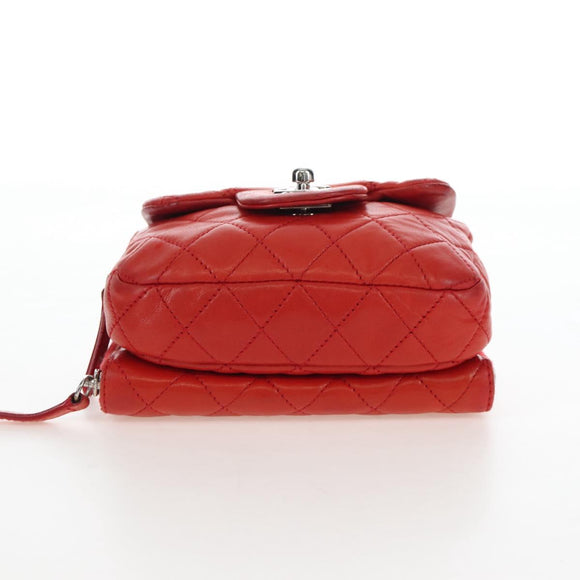 CHANEL Matelasse Chain Shoulder Wallet Lamb Skin Orange Silver CC Auth 207243V
