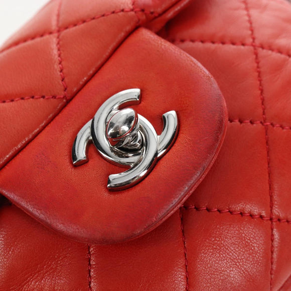 CHANEL Matelasse Chain Shoulder Wallet Lamb Skin Orange Silver CC Auth 207243V