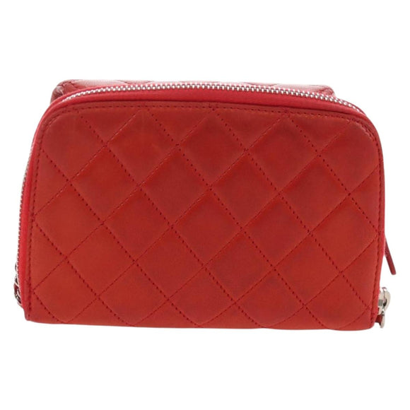 CHANEL Matelasse Chain Shoulder Wallet Lamb Skin Orange Silver CC Auth 207243V