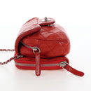 CHANEL Matelasse Chain Shoulder Wallet Lamb Skin Orange Silver CC Auth 207243V-4