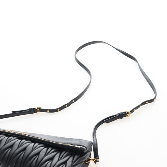 Miu Miu Matelasse Shoulder Bag Leather Black Gold Tone Auth 207246V