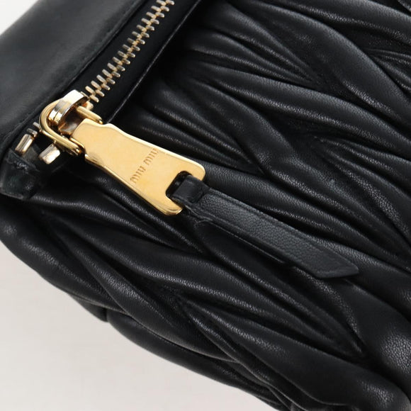 Miu Miu Matelasse Shoulder Bag Leather Black Gold Tone Auth 207246V
