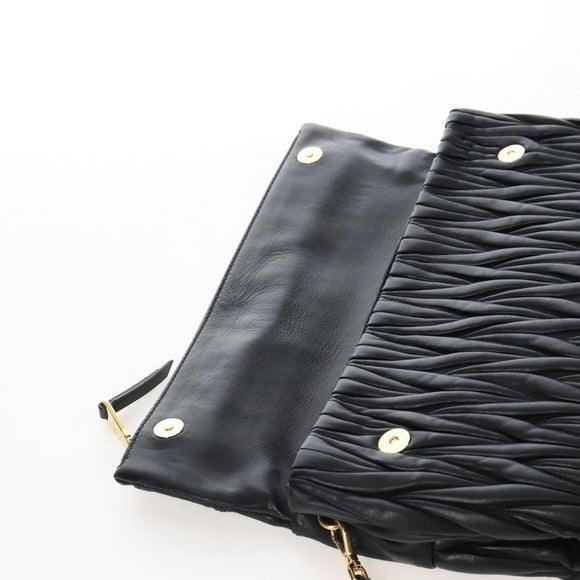 Miu Miu Matelasse Shoulder Bag Leather Black Gold Tone Auth 207246V