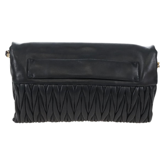 Miu Miu Matelasse Shoulder Bag Leather Black Gold Tone Auth 207246V