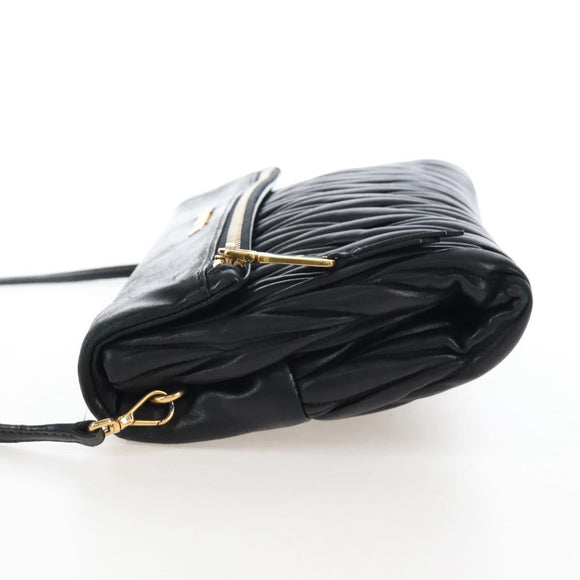 Miu Miu Matelasse Shoulder Bag Leather Black Gold Tone Auth 207246V