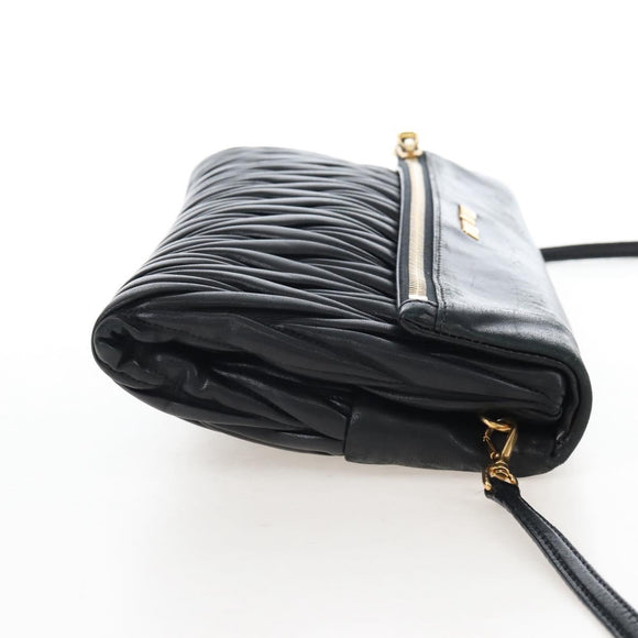 Miu Miu Matelasse Shoulder Bag Leather Black Gold Tone Auth 207246V