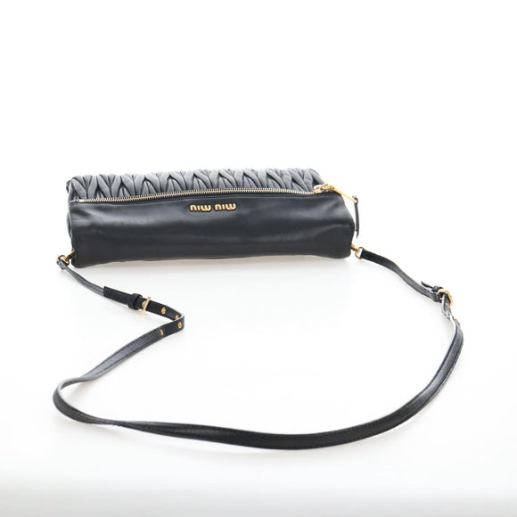 Miu Miu Matelasse Shoulder Bag Leather Black Gold Tone Auth 207246V