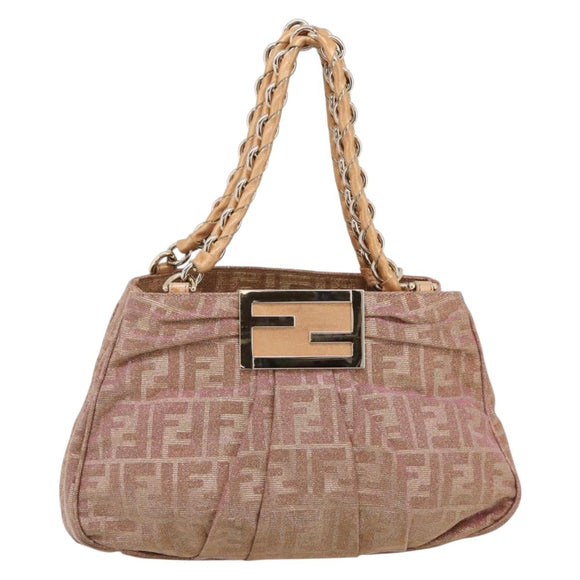 FENDI Zucca Canvas Mia Shoulder Bag Gold Pink 8BR615 Auth 207248SAM