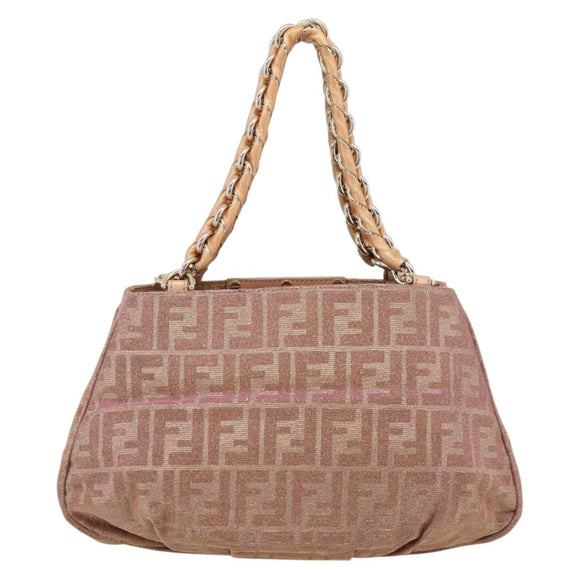 FENDI Zucca Canvas Mia Shoulder Bag Gold Pink 8BR615 Auth 207248SAM