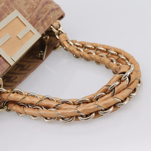 FENDI Zucca Canvas Mia Shoulder Bag Gold Pink 8BR615 Auth 207248SAM