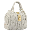 Miu Miu Matelasse Tote Bag Leather Gray Gold Tone Auth 207249A-1