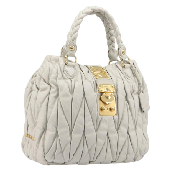 Miu Miu Matelasse Tote Bag Leather Gray Gold Tone Auth 207249A