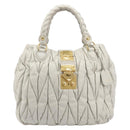 Miu Miu Matelasse Tote Bag Leather Gray Gold Tone Auth 207249A-13