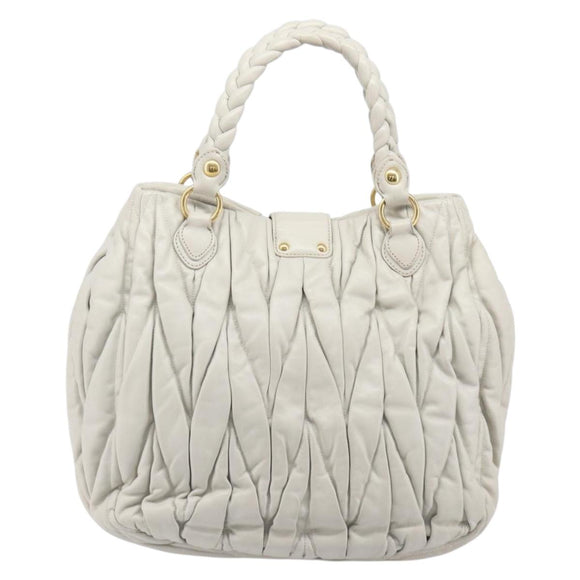 Miu Miu Matelasse Tote Bag Leather Gray Gold Tone Auth 207249A