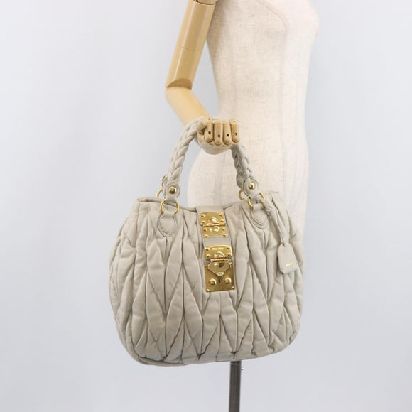 Miu Miu Matelasse Tote Bag Leather Gray Gold Tone Auth 207249A