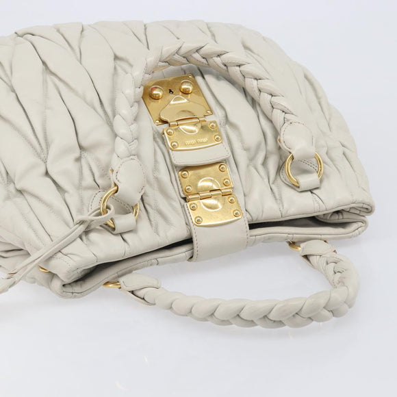 Miu Miu Matelasse Tote Bag Leather Gray Gold Tone Auth 207249A