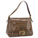 FENDI Zucchino Mamma Baguette Shoulder Bag Patent Beige Gold Tone Auth 207250V-1
