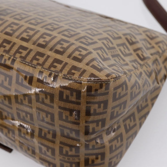 FENDI Zucchino Mamma Baguette Shoulder Bag Patent Beige Gold Tone Auth 207250V