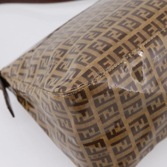 FENDI Zucchino Mamma Baguette Shoulder Bag Patent Beige Gold Tone Auth 207250V