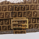 FENDI Zucchino Mamma Baguette Shoulder Bag Patent Beige Gold Tone Auth 207250V-15