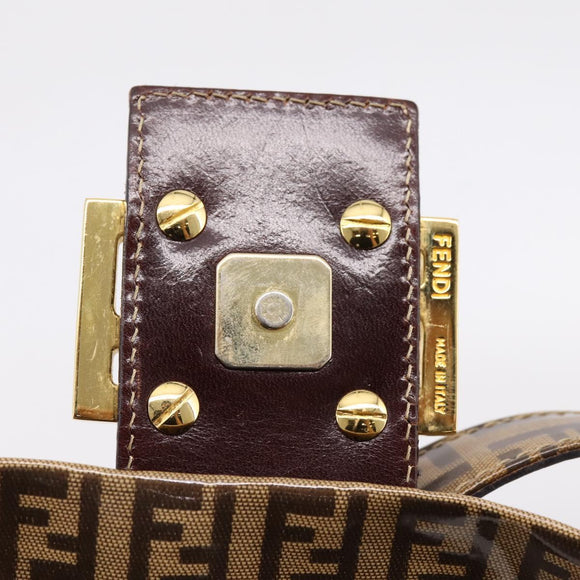 FENDI Zucchino Mamma Baguette Shoulder Bag Patent Beige Gold Tone Auth 207250V