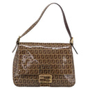 FENDI Zucchino Mamma Baguette Shoulder Bag Patent Beige Gold Tone Auth 207250V-2