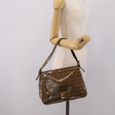 FENDI Zucchino Mamma Baguette Shoulder Bag Patent Beige Gold Tone Auth 207250V-25