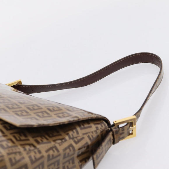 FENDI Zucchino Mamma Baguette Shoulder Bag Patent Beige Gold Tone Auth 207250V