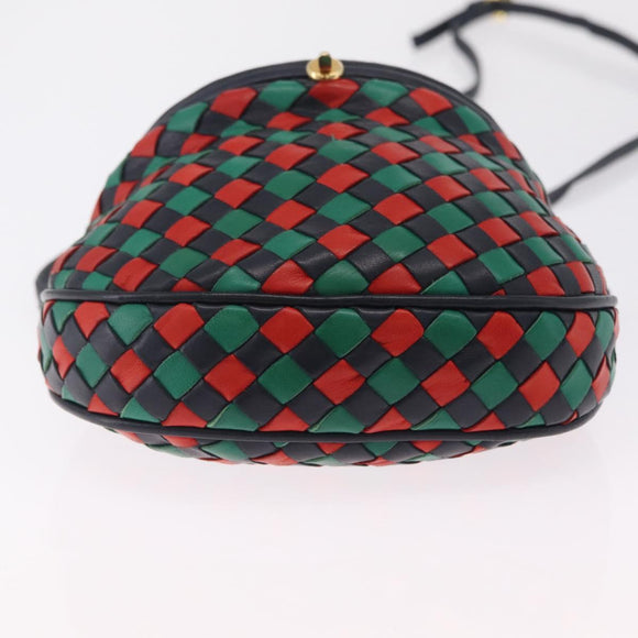 Bottega Veneta INTRECCIATO Shoulder Bag Leather Green Red Gold tone Auth 207251A
