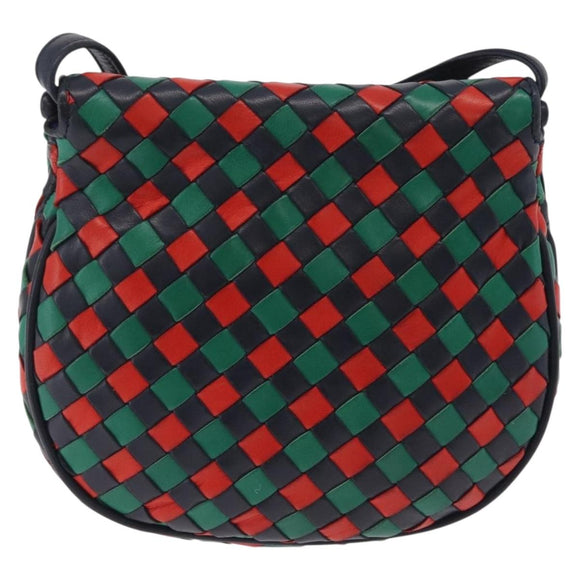 Bottega Veneta INTRECCIATO Shoulder Bag Leather Green Red Gold tone Auth 207251A