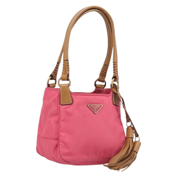 PRADA Hand Bag Nylon Pink Gold Tone Auth 207253V