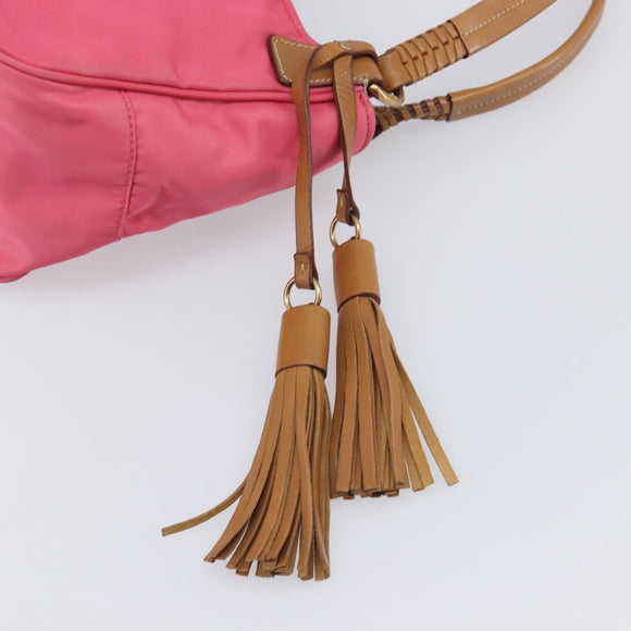 PRADA Hand Bag Nylon Pink Gold Tone Auth 207253V