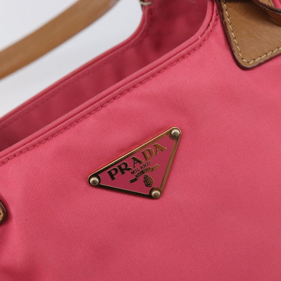 PRADA Hand Bag Nylon Pink Gold Tone Auth 207253V