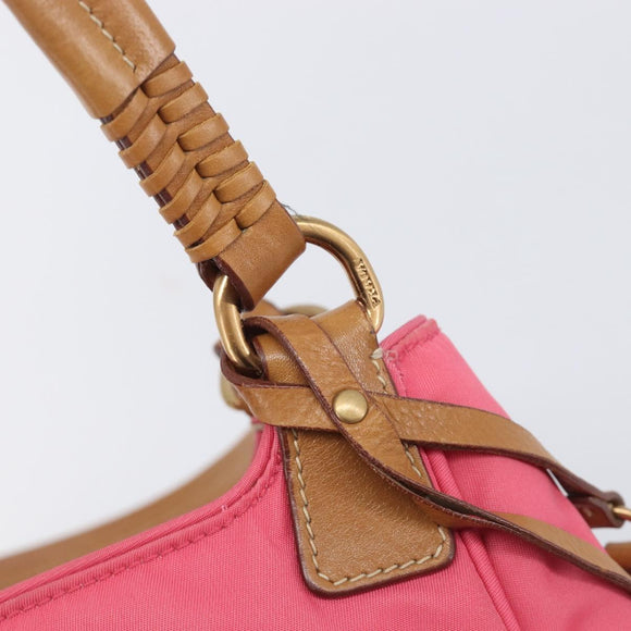 PRADA Hand Bag Nylon Pink Gold Tone Auth 207253V